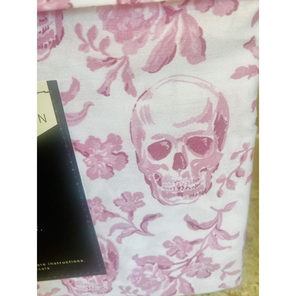 Lot of 2 Rachel Zoe Pink Skull Standard Pillowcases 100% Cotton Floral Toile 4pc - Picture 5 of 5